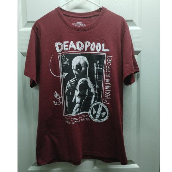 Marvel Studios Deadpool Men's Size Large Burgandy Red Graphic T-Shirt NWT - Picture 1 of 6